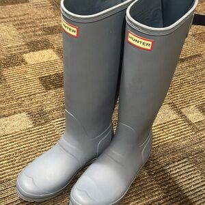 Hunter Women's Tall Back Buckle Rain Boots Light Blue Matte Finish Size 5